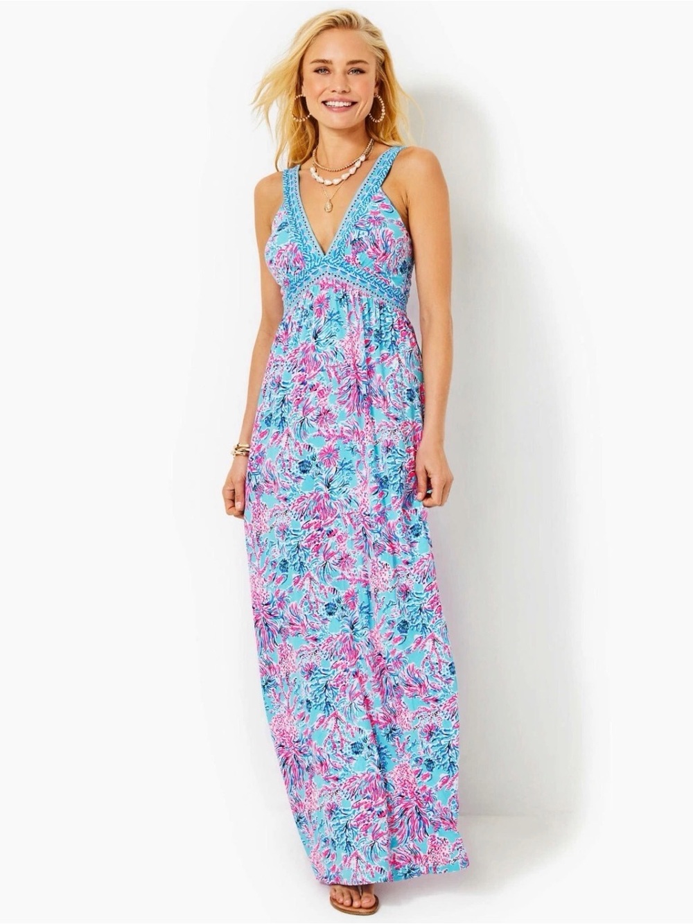 Lilly Pulitzer NWT Serena Maxi Dress Celestial Blue Seek And Sea Size 14 - Picture 1 of 4